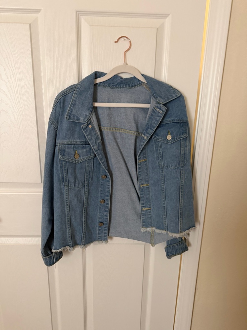 Light Blue Distressed Denim Jacket - Women's Casual